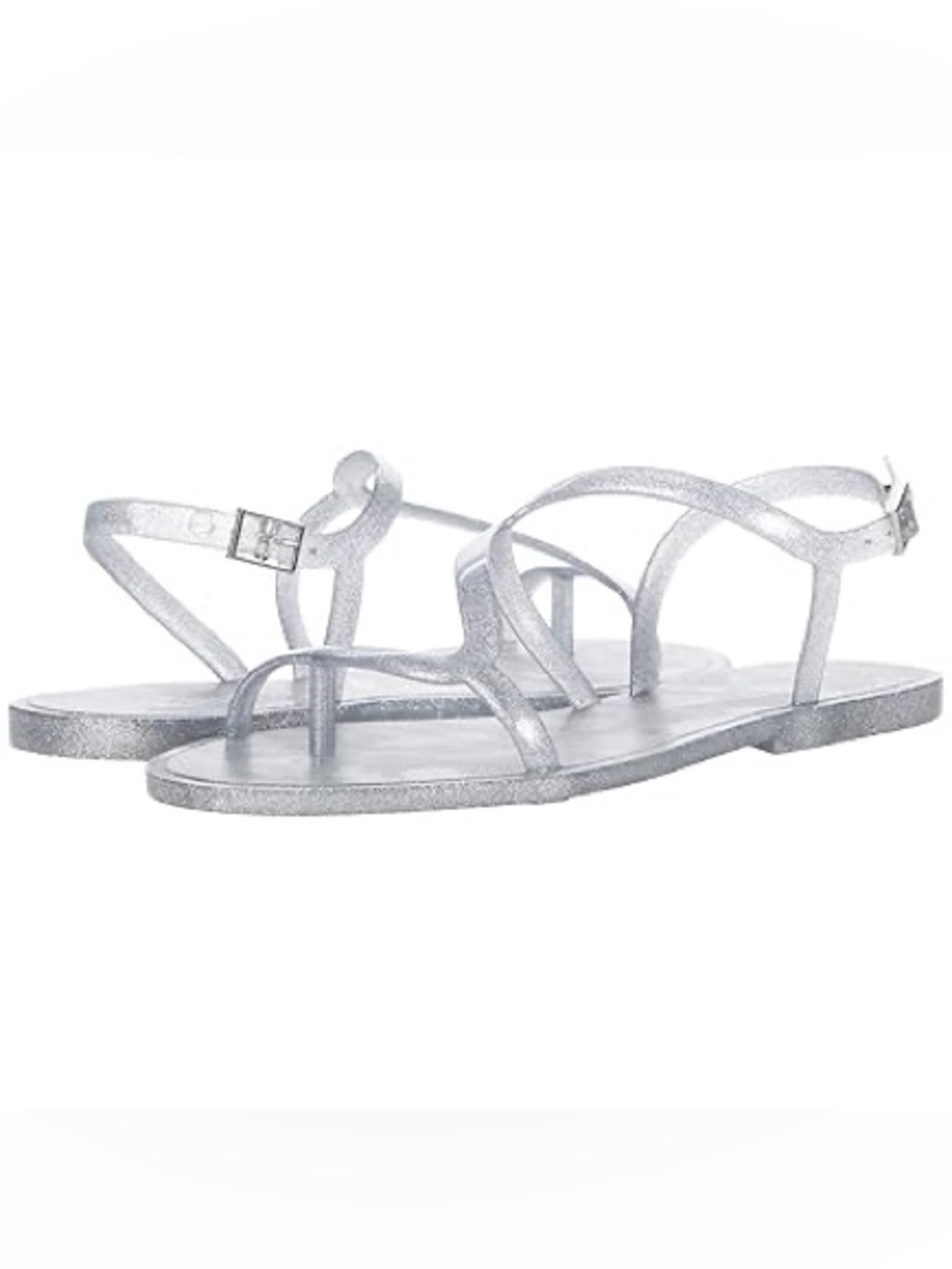 NEW Schutz Silver Glitter Jelly Strappy Flat Sandals Size 10